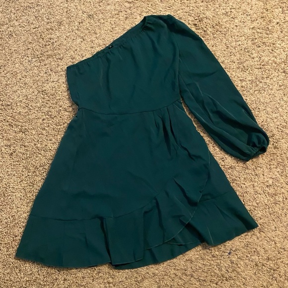 OUGES Womens One Shoulder Ruffle Dress A Line Summer Cocktail Party Mini Dress - Picture 1 of 4